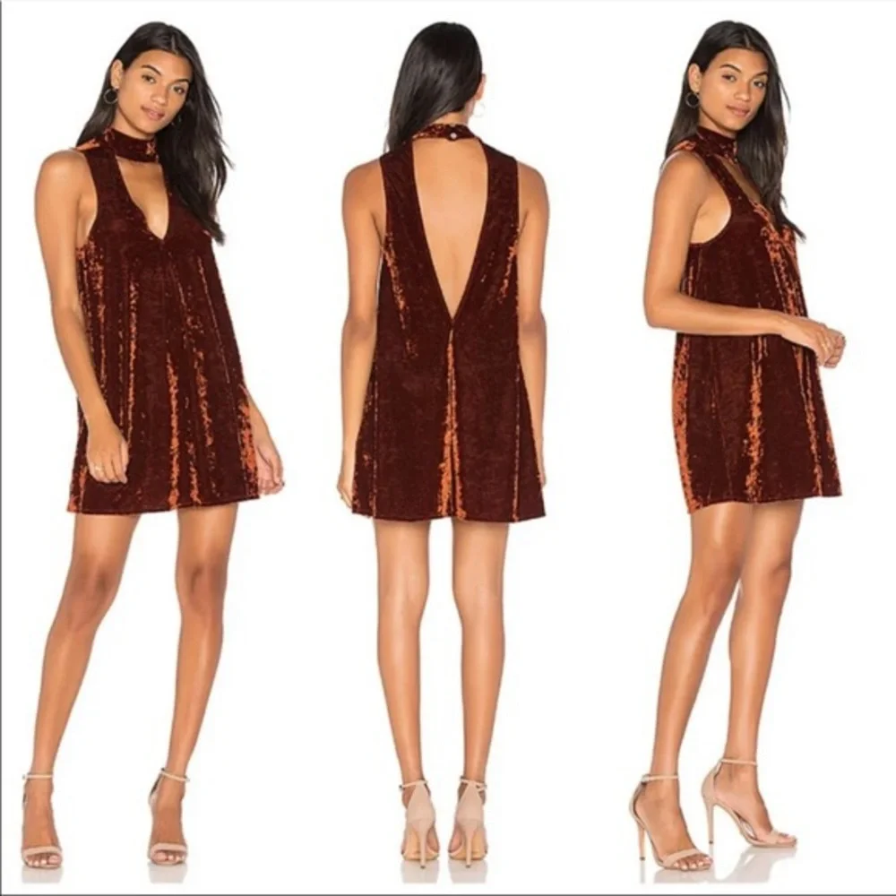 Show Me Your Mumu Mini Velvet Dress Friday Choker Copper Crush Stretch Size M - Picture 4 of 11